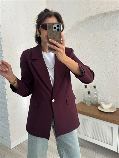 Ön Düğmeli Klasik Blazer Ceket  Bordo