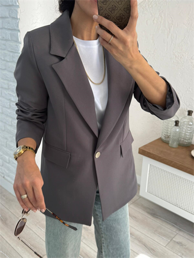 Ön Düğmeli Klasik Blazer Ceket  Gri