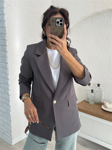 Ön Düğmeli Klasik Blazer Ceket  Gri