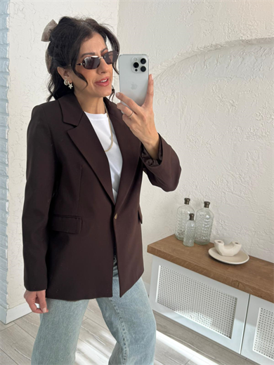 Ön Düğmeli Klasik Blazer Ceket Kahve