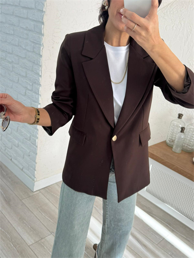 Ön Düğmeli Klasik Blazer Ceket Kahve