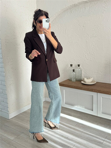 Ön Düğmeli Klasik Blazer Ceket Kahve