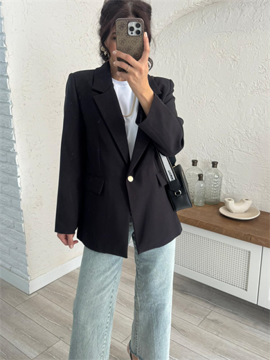 Ön Düğmeli Klasik Blazer Ceket Siyah