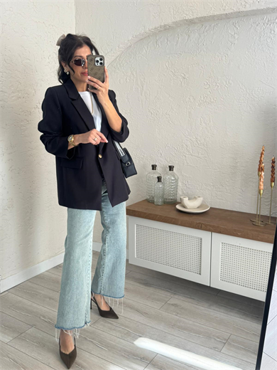 Ön Düğmeli Klasik Blazer Ceket Siyah