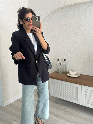 Ön Düğmeli Klasik Blazer Ceket Siyah