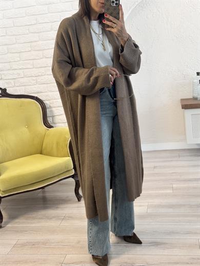 Önü açık Şalı hırka koyu vizon 