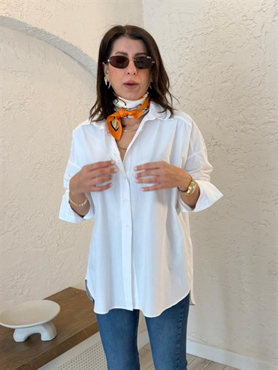 Oversize Poplin Gömlek Beyaz