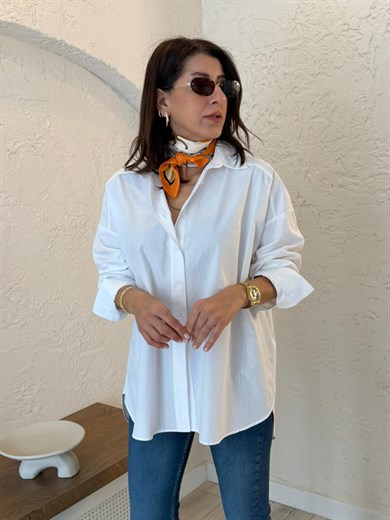 Oversize Poplin Gömlek Beyaz