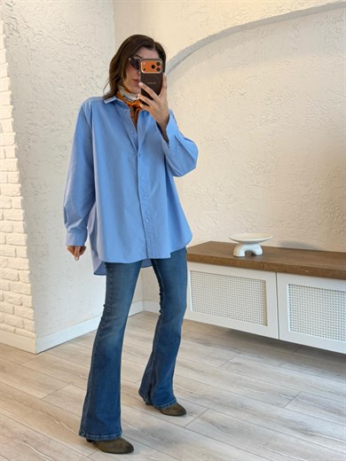 Oversize Poplin Gömlek Mavi