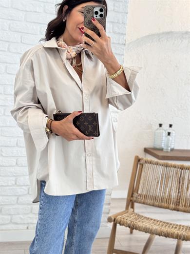Oversıze Poplin Gömlek Taş