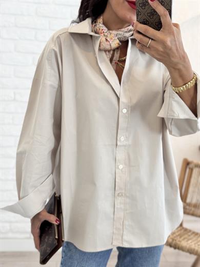 Oversıze Poplin Gömlek Taş