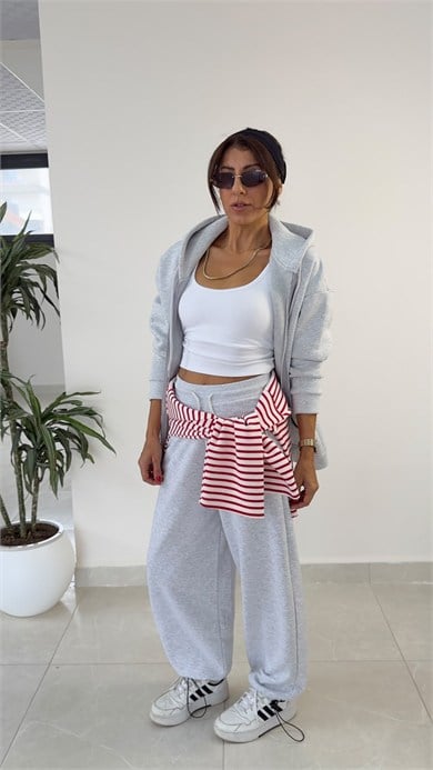 Paça Ayarlanabilir Şardonsuz Balon Eşofman Altı Gri