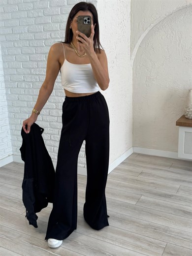 Paraşüt Kumaş Detaylı Lüx Kalite Üst Mont Astarlı Paça Yırtmaçlı Takım Siyah