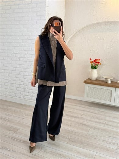 Paraşüt kumaş Garnili Yelekli Takım 