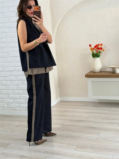 Paraşüt kumaş Garnili Yelekli Takım 