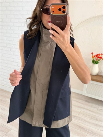 Paraşüt kumaş Garnili Yelekli Takım 