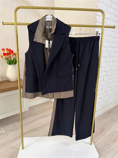 Paraşüt kumaş Garnili Yelekli Takım 