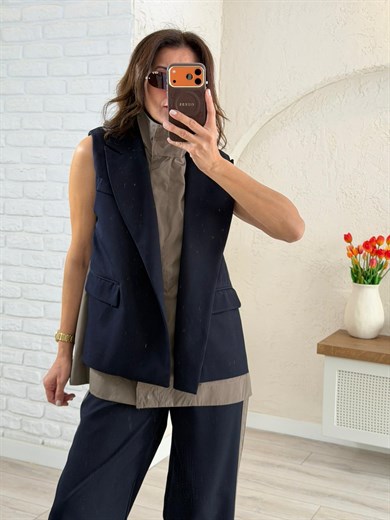 Paraşüt kumaş Garnili Yelekli Takım 