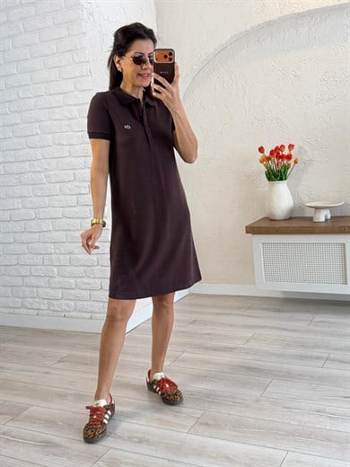 Pike Kumaş Pola Yaka Kahverengi