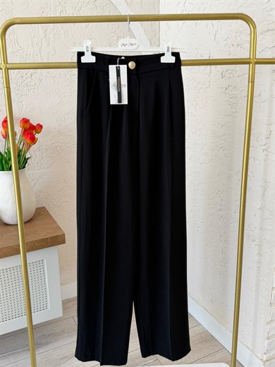 Pileli Palozzo Pantolon Siyah 
