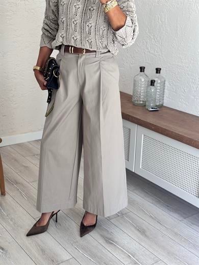 Pilili Geniş Paça Pantolon Bej