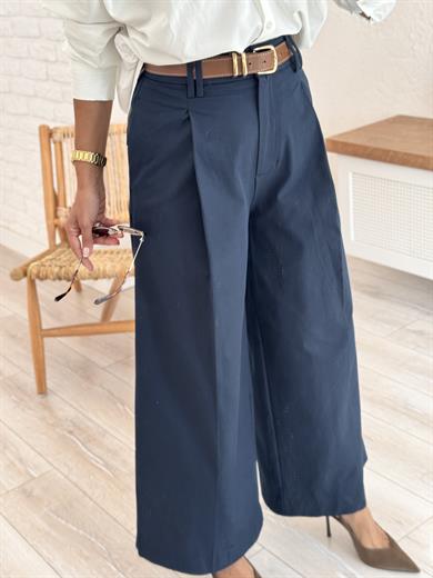 Pilili Geniş Paça Pantolon Lacivert