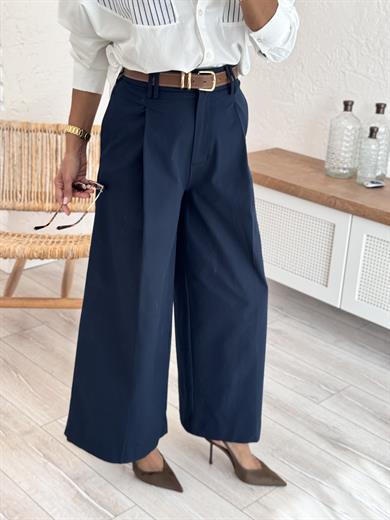 Pilili Geniş Paça Pantolon Lacivert