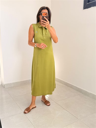 Polo Yaka Tensel Elbise Yeşil