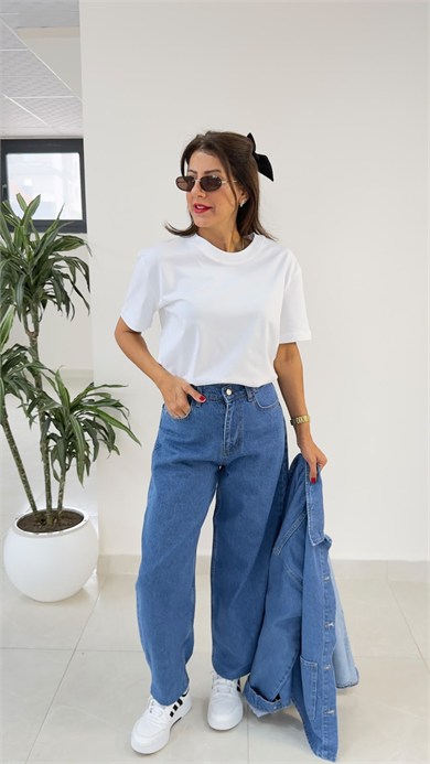 Premium Kalite Tapered Fit Balon Jean Mavi