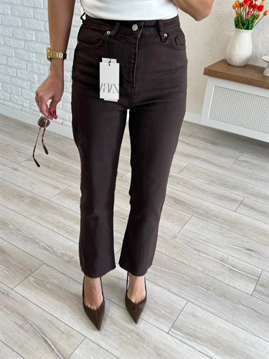 Premium Kalite Yüksek Bel Boyfit Jean Kahverengi