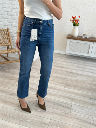 Premium Kalite Yüksek Bel Boyfit Jean  Mavi