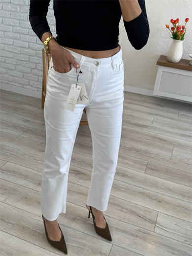 Premium Kalite Yüksek Bel Boyfit Jean Beyaz