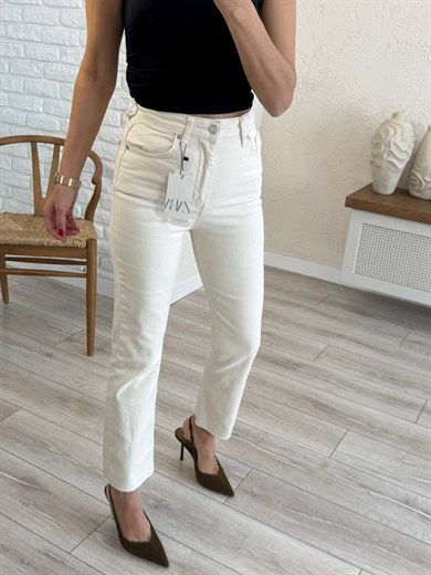 Premium Kalite Yüksek Bel Boyfit Jean Bej