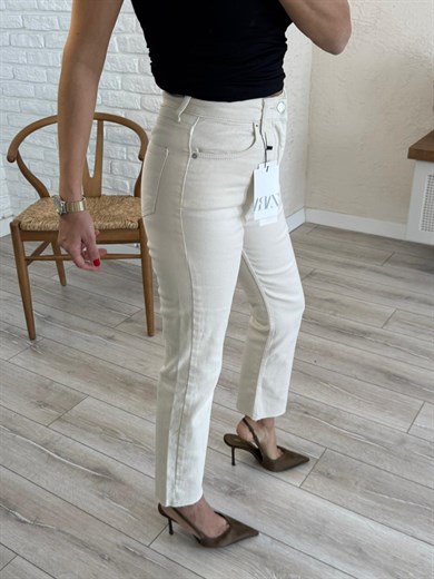 Premium Kalite Yüksek Bel Boyfit Jean Bej