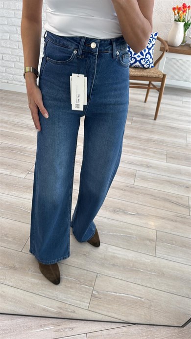 Premium Kalite Yüksek Bel Geniş Paça Jean Mavi