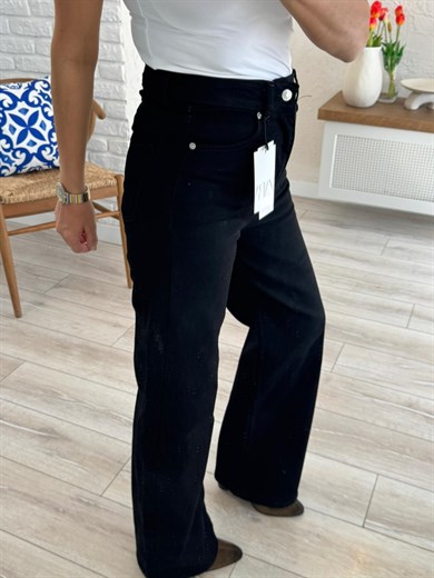 Premium Kalite Yüksek Bel Geniş Paça Jean Siyah