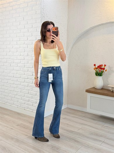 Premium Kalite Yüksek Bel İspanyol Paça Jean Vintage