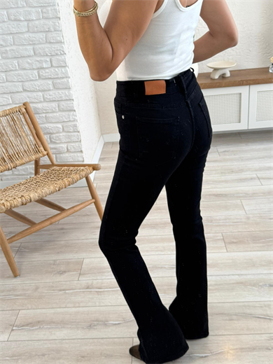Premium Kalite Yüksek Bel İspanyol Paça Jean Siyah