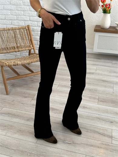 Premium Kalite Yüksek Bel İspanyol Paça Jean Siyah