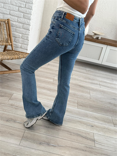 Premium Kalite Yüksek Bel İspanyol Paça Jean Mavi