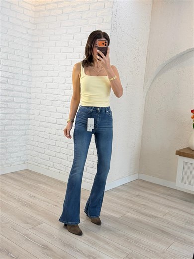 Premium Kalite Yüksek Bel İspanyol Paça Jean Vintage