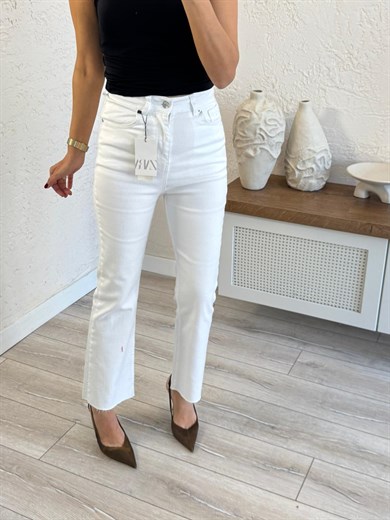 Premium Kalite Yüksek Bel Kesik Paça Bilek Boy İspanyol Beyaz