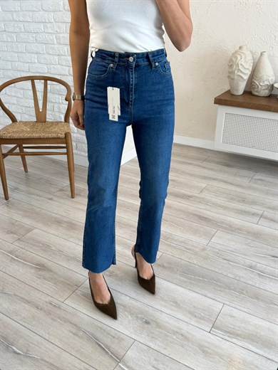 Premium Kalite Yüksek Bel Kesik Paça Bilek Boy İspanyol Mavi