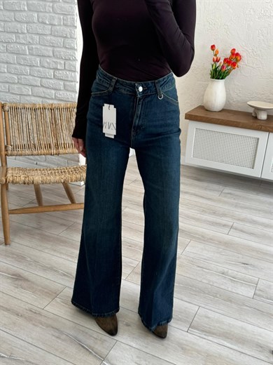 Premium Kalite Yüksek Bel Önden Ütülü Geniş Paça Jean Tint