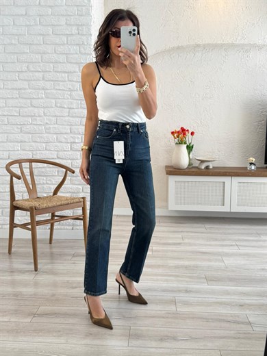 Premium Kalite Yüksek Bel Önden Ütülü Havuç Kesim Jean Tint