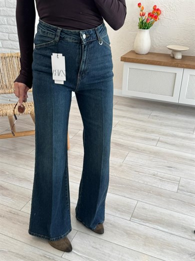 Premium Kalite Yüksek Bel Önden Ütülü Geniş Paça Jean Tint