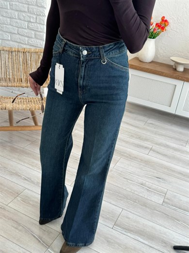 Premium Kalite Yüksek Bel Önden Ütülü Geniş Paça Jean Tint