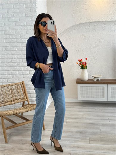 Premium Kalite Yüksek Bel Önden Ütülü Havuç Kesim Jean  Açık Mavi