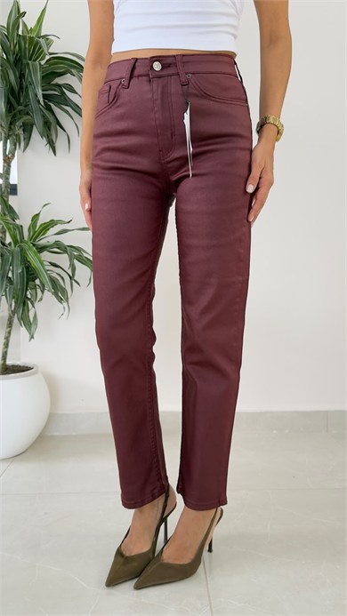 Premium Seri Mumlu Likralı Boyfit Jean Bordo