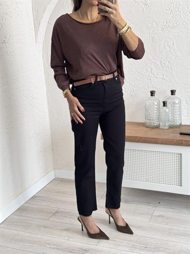 Premium Siyah Boyfit Kesik Paça